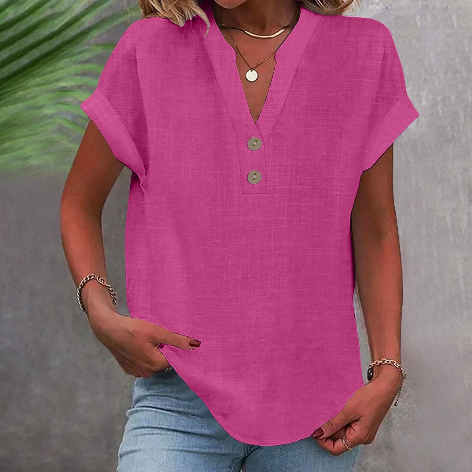 Women’s Stand Collar Cotton Short Sleeve Top