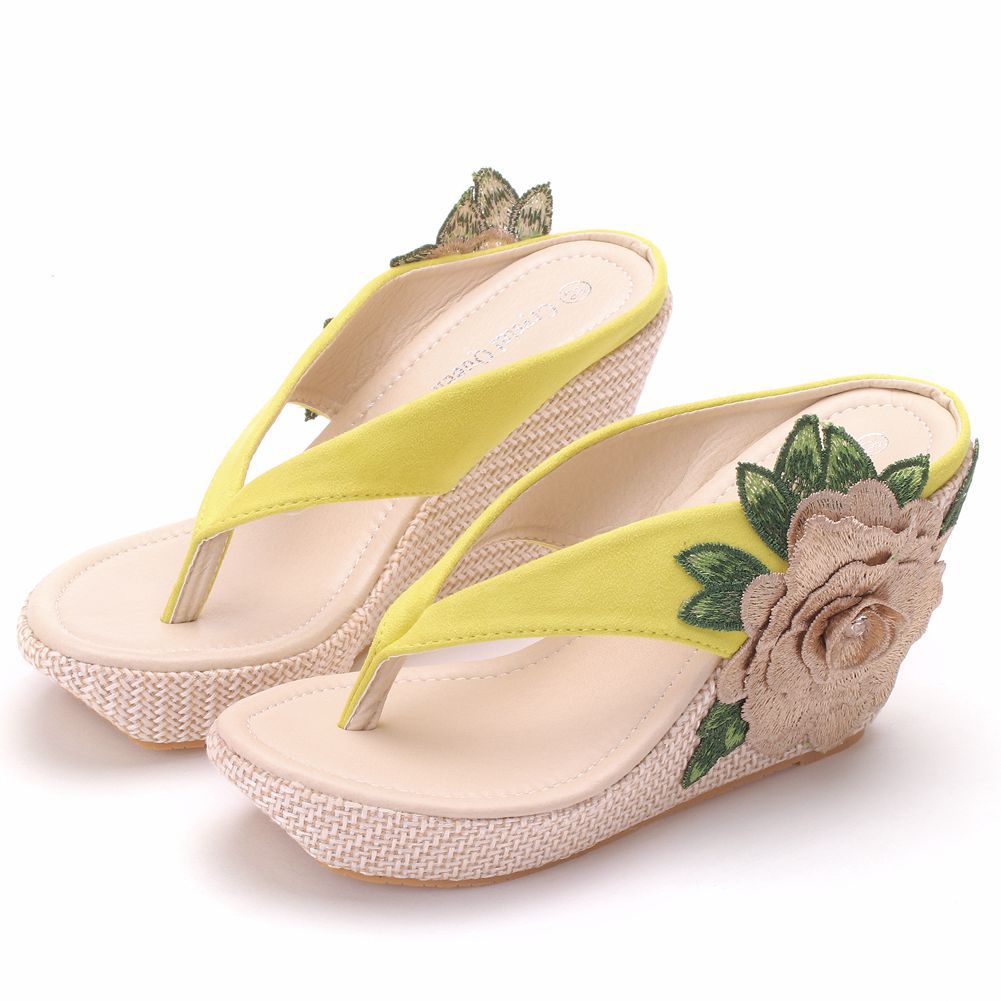 Platform Embroidered Slippers