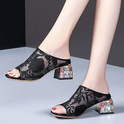 Ethnic Wind Rhinestone Mid-heel
