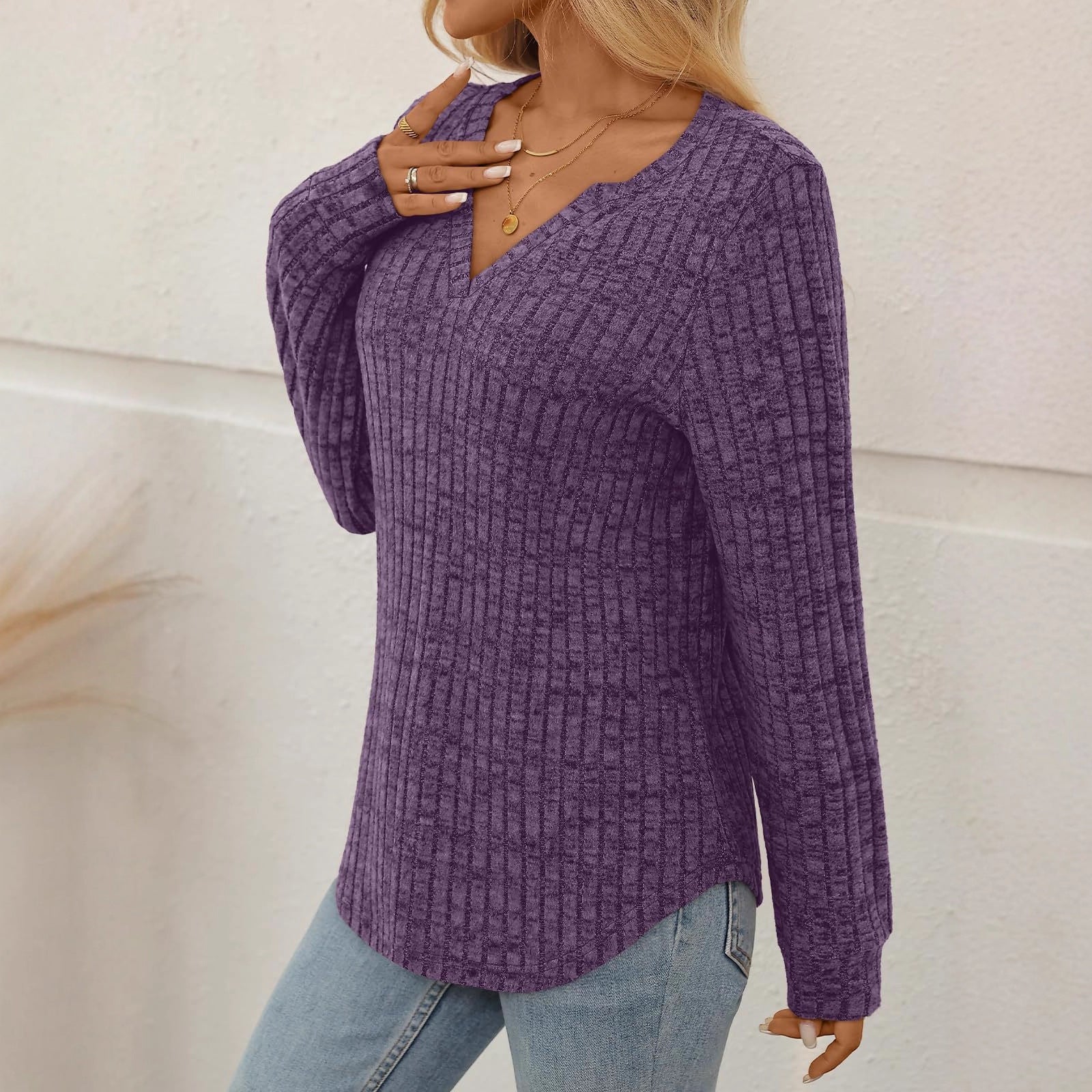 Sunken Stripe V-Neck Top