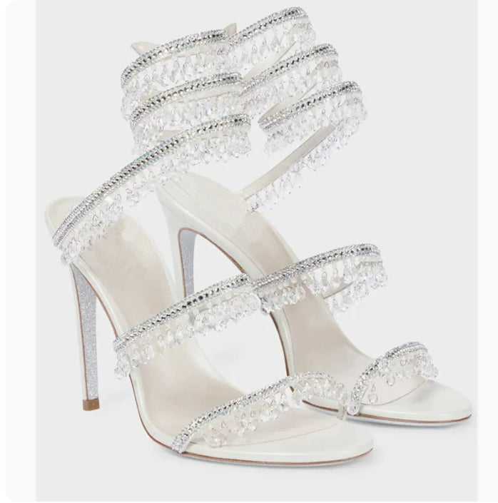 Crystal Pendant Rhinestone Tassel Satin Sandals