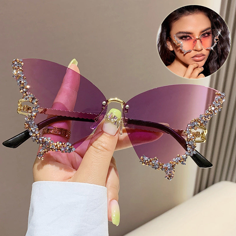 ✨ **Luxury Diamond Butterfly Rimless Sunglasses** 😎💎