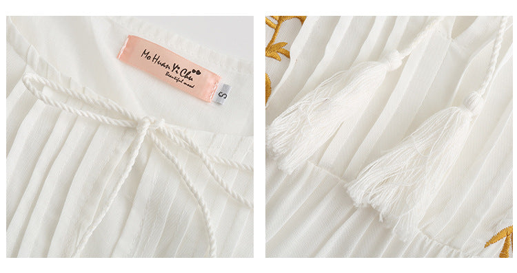 V-neck Embroidered Loose Dress