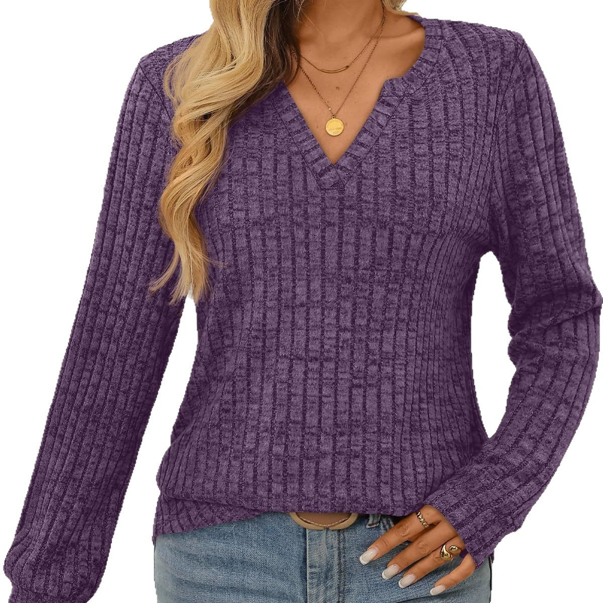 Sunken Stripe V-Neck Top