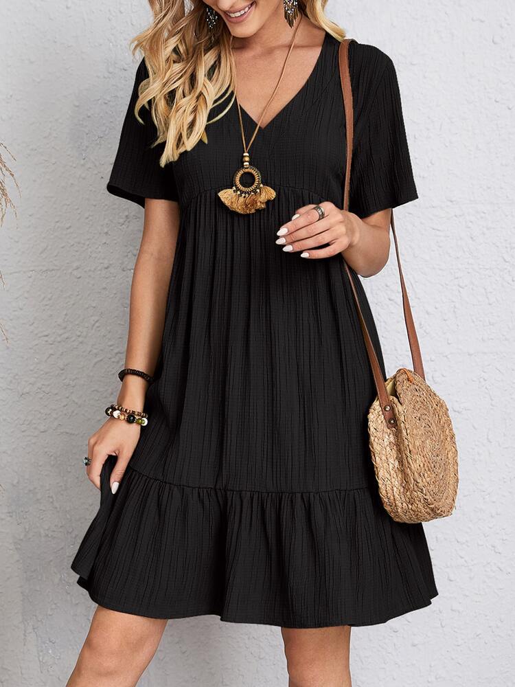 Women’s V-Neck Loose Ruffled Short Sleeve Dress