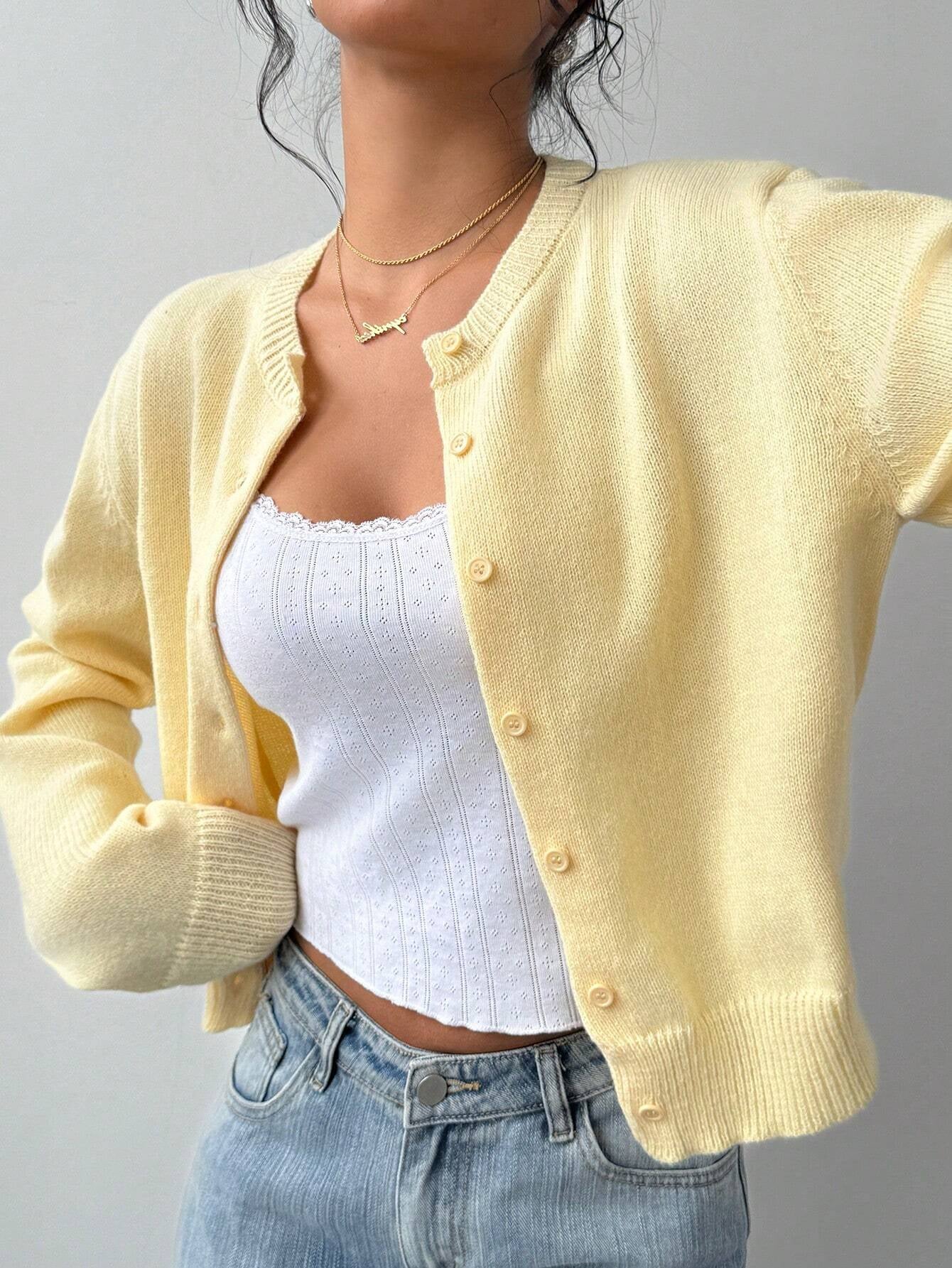 Fashion Slim Solid Color Short Sweater For Women