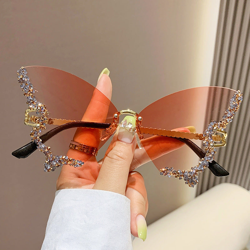 ✨ **Luxury Diamond Butterfly Rimless Sunglasses** 😎💎