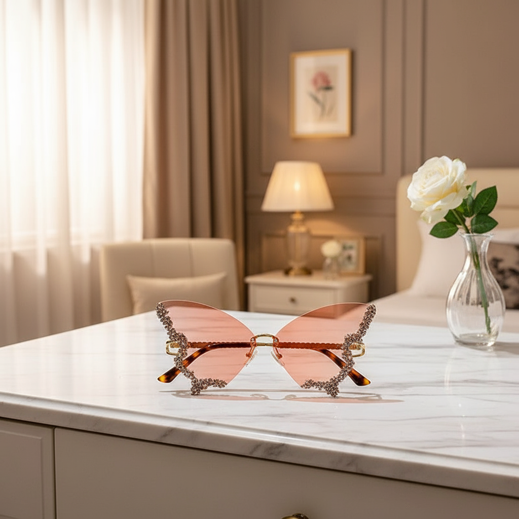 ✨ **Luxury Diamond Butterfly Rimless Sunglasses** 😎💎