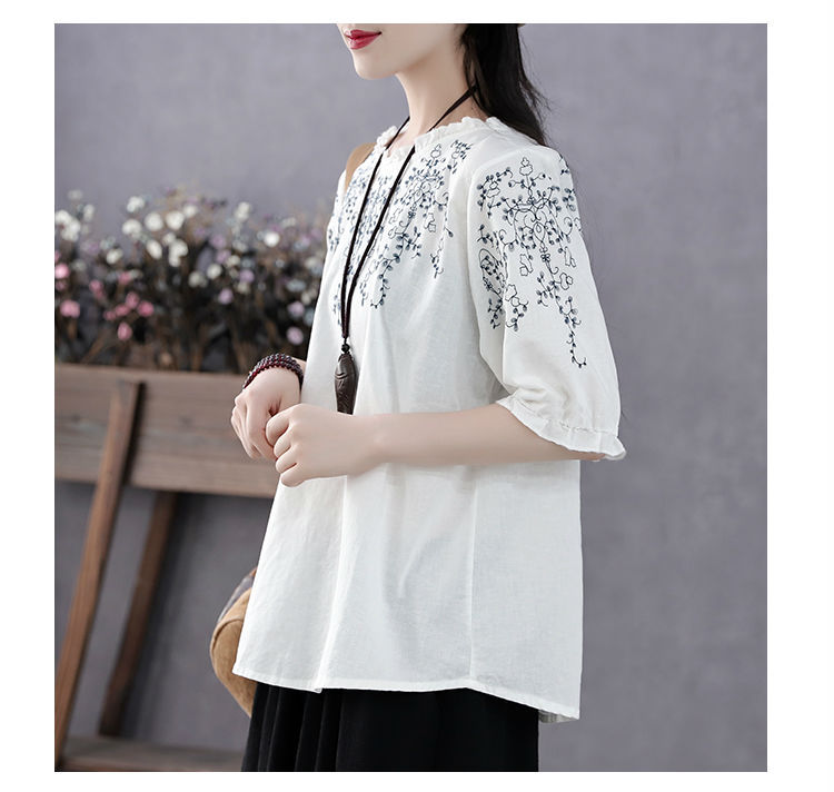 Printed Cotton Blend Retro Top for Women
