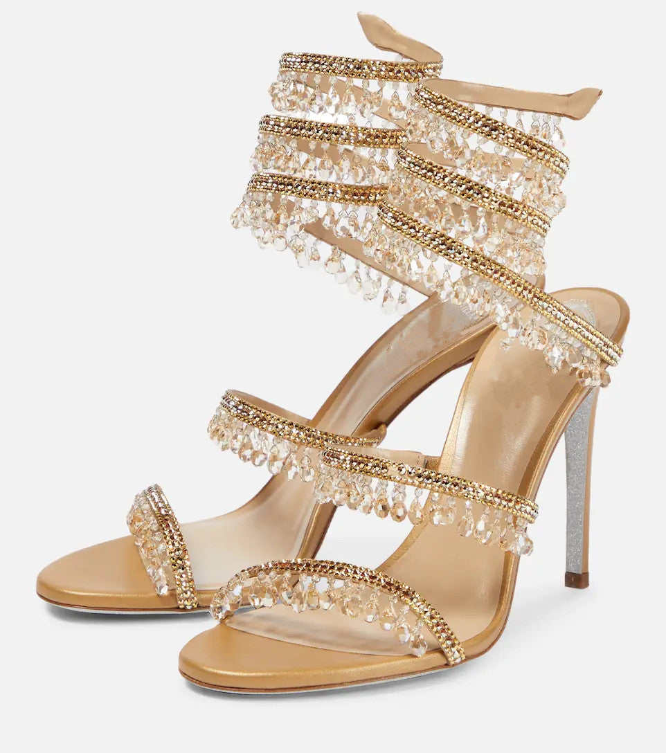 Crystal Pendant Rhinestone Tassel Satin Sandals