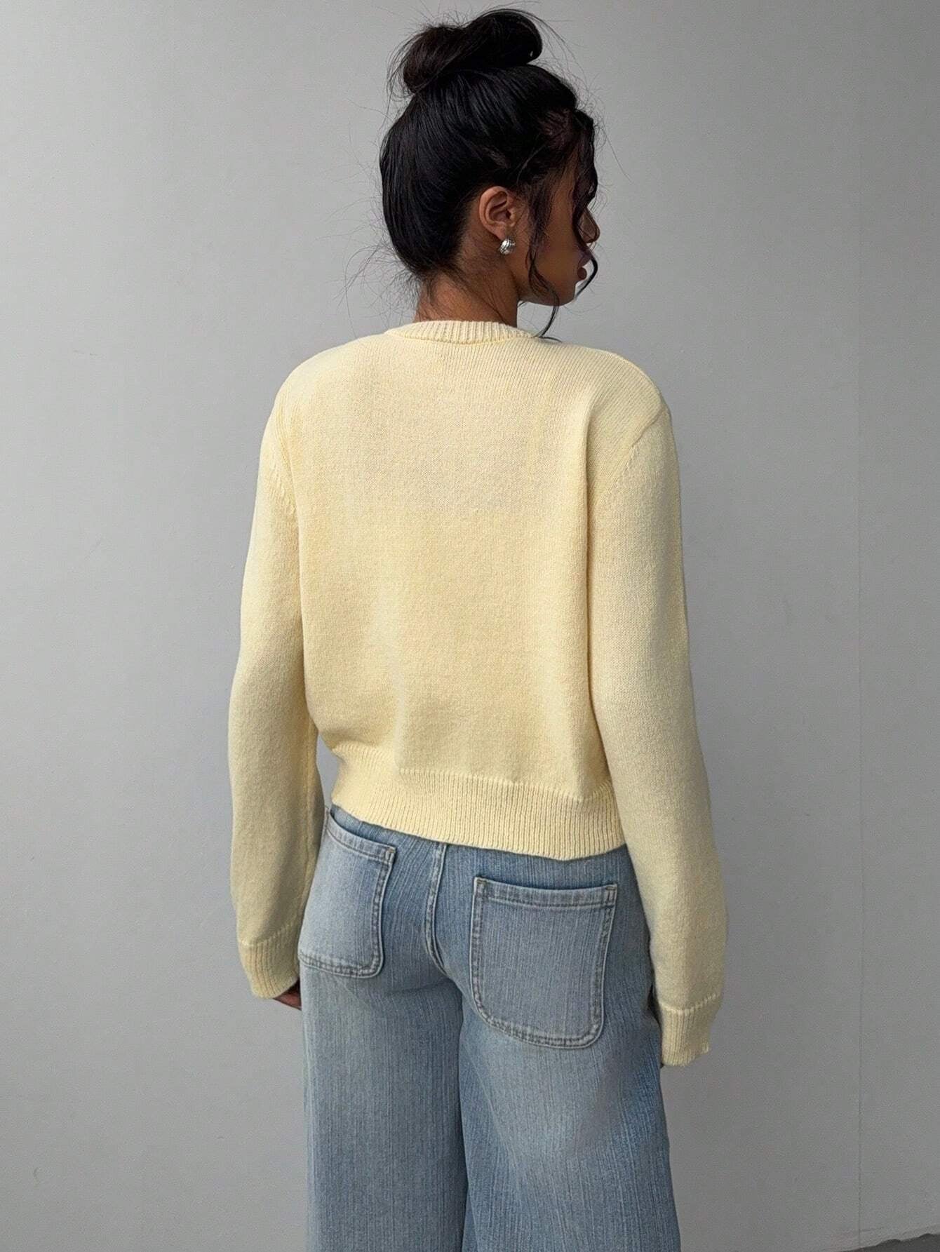 Fashion Slim Solid Color Short Sweater For Women