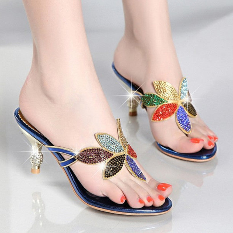Rhinestone High-Heeled Summer Sandals