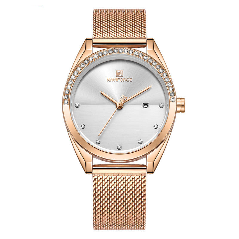 Luxury Waterproof Women’s Quartz Watch with Mesh Strap – Elegant & Durable