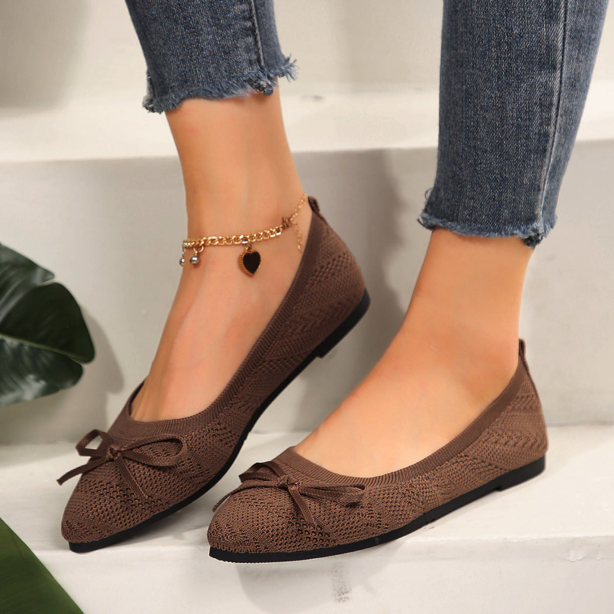 Bow Knitted Loafers – Women’s Flats