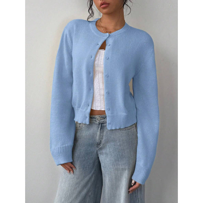 Fashion Slim Solid Color Short Sweater For Women