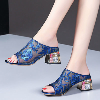 Ethnic Wind Rhinestone Mid-heel