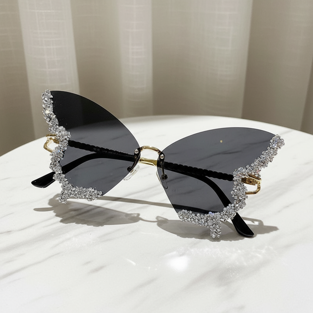 ✨ **Luxury Diamond Butterfly Rimless Sunglasses** 😎💎