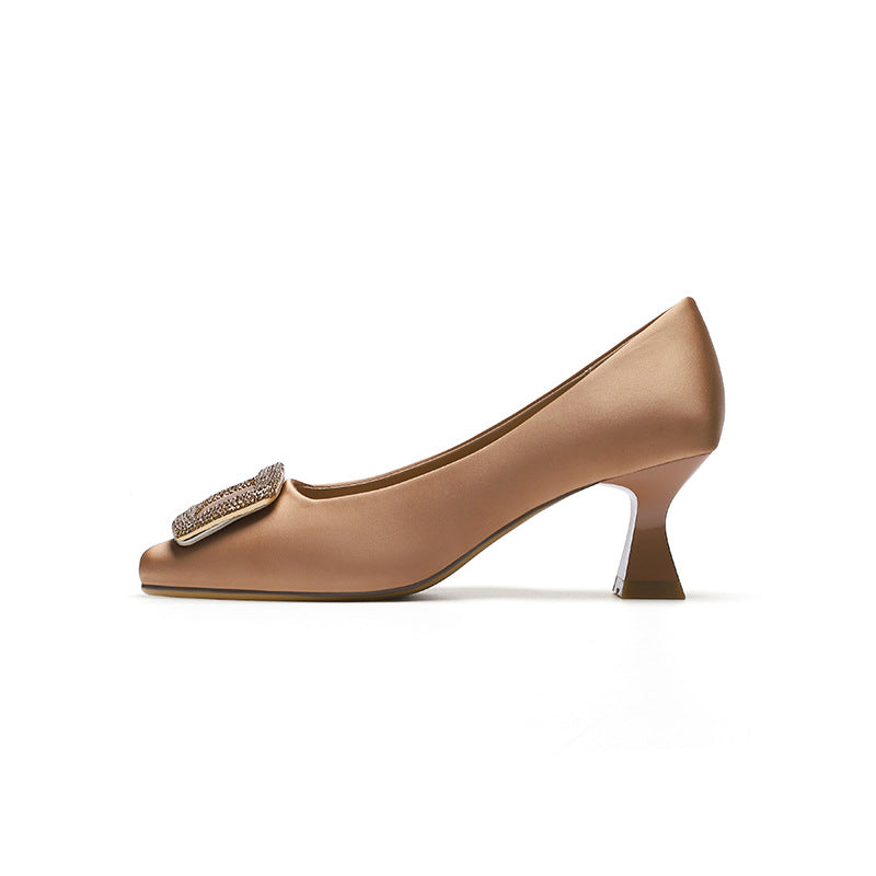 Rhinestone Square Toe High Heels