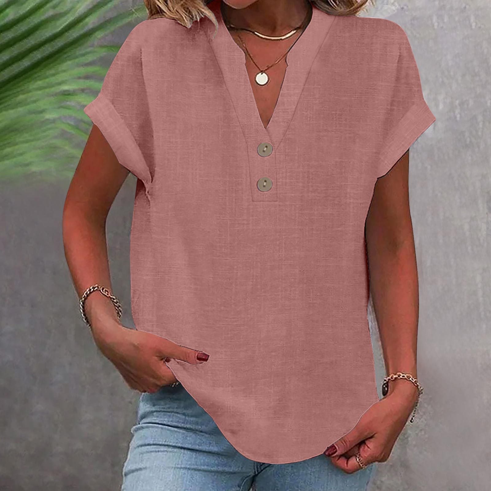 Women’s Stand Collar Cotton Short Sleeve Top