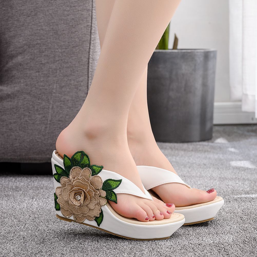 Platform Embroidered Slippers