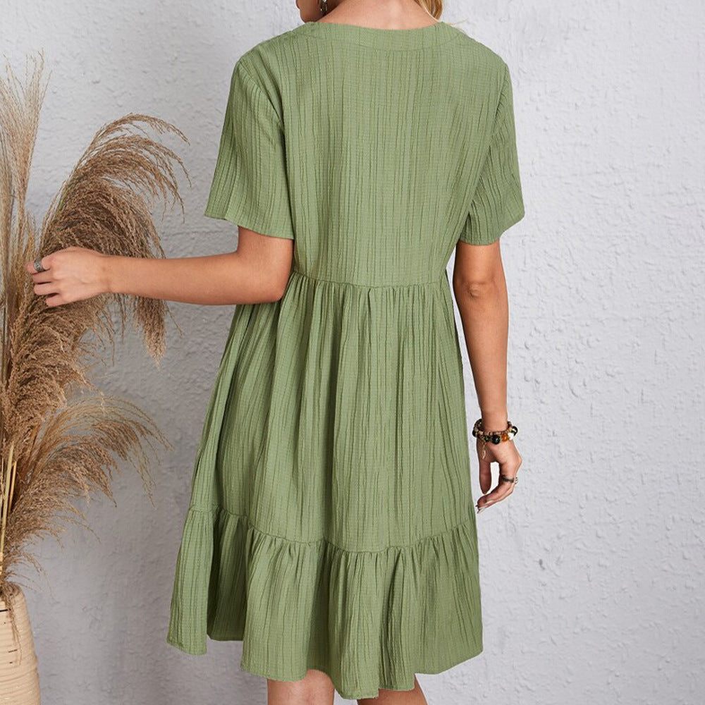 Women’s V-Neck Loose Ruffled Short Sleeve Dress