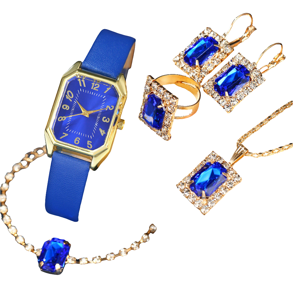 Quartz Watch Korean Necklace Earrings Ring Set