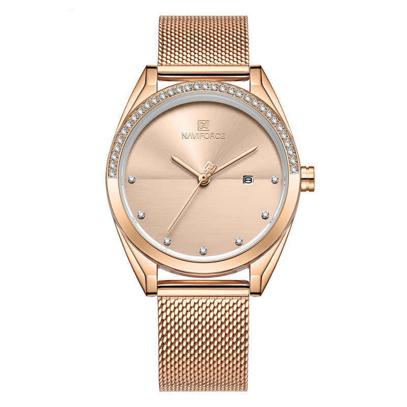 Luxury Waterproof Women’s Quartz Watch with Mesh Strap – Elegant & Durable