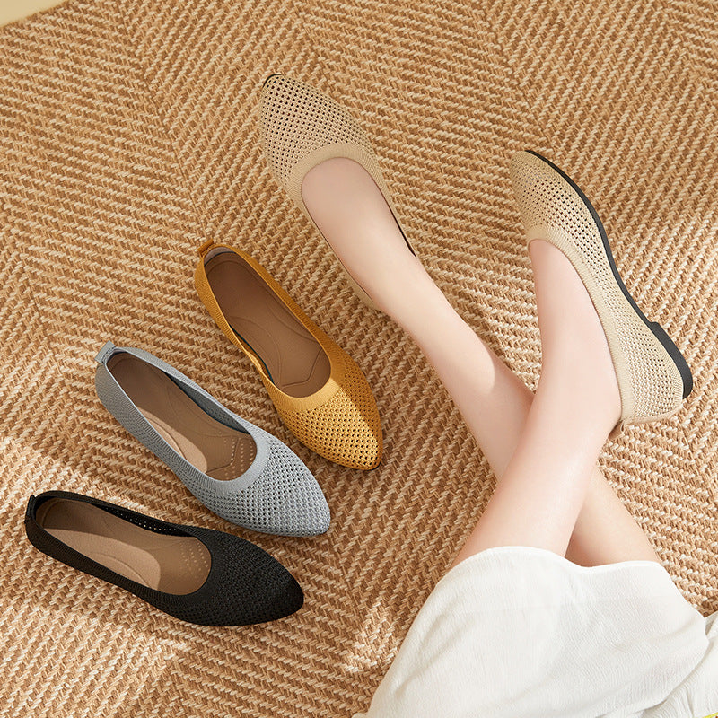 Solid Color Pointed Toe Flat Bottom  Heel