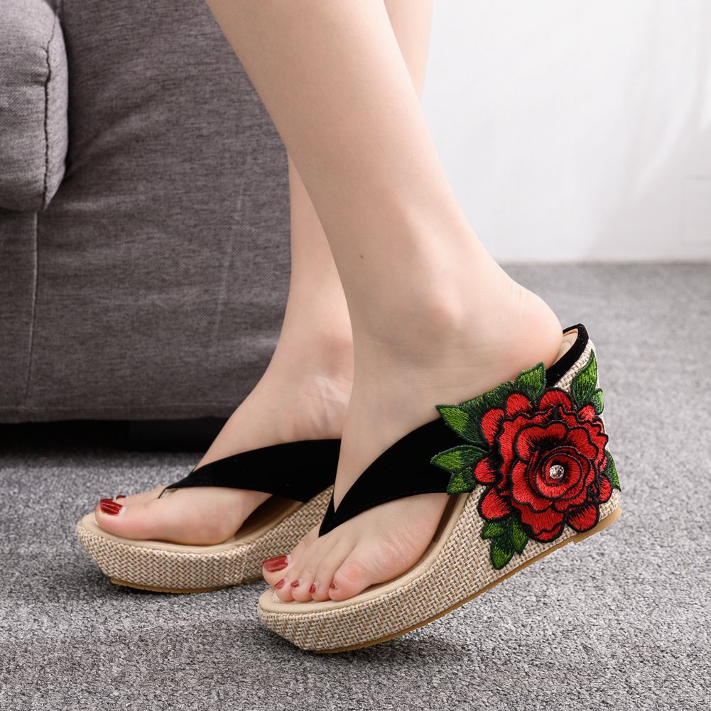 Platform Embroidered Slippers