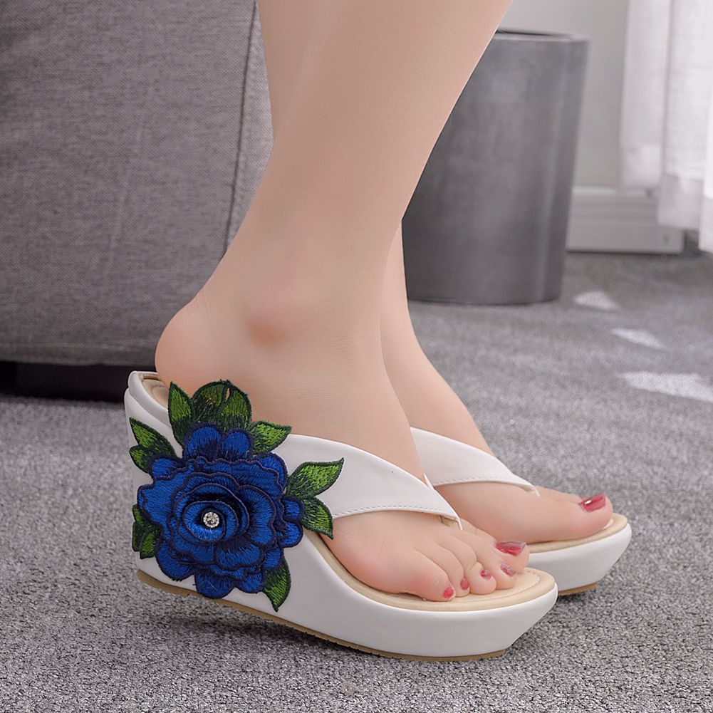 Platform Embroidered Slippers