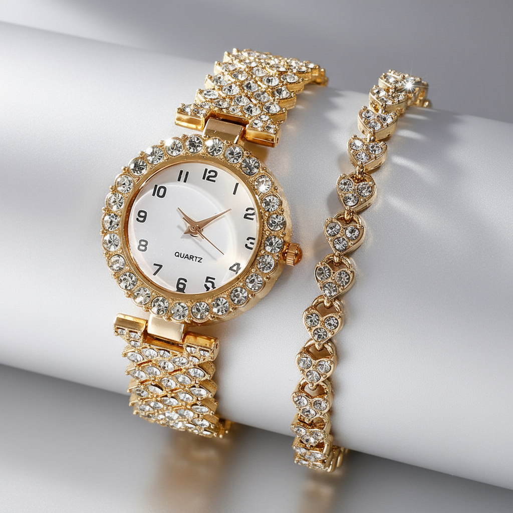 💎⌚ Glamora™ Luxury Watch & Bracelet Set ✨