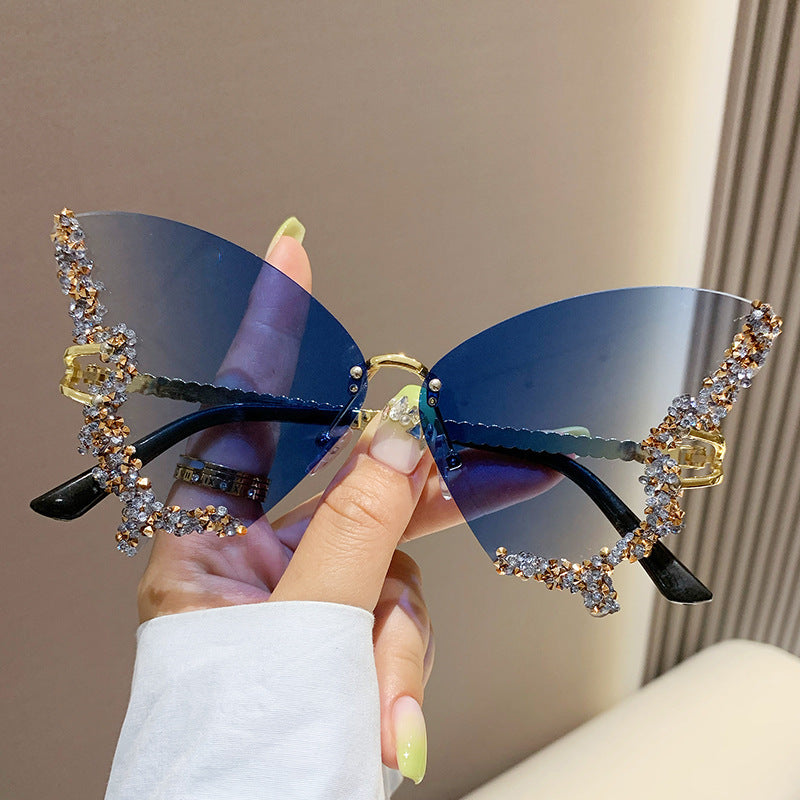 ✨ **Luxury Diamond Butterfly Rimless Sunglasses** 😎💎